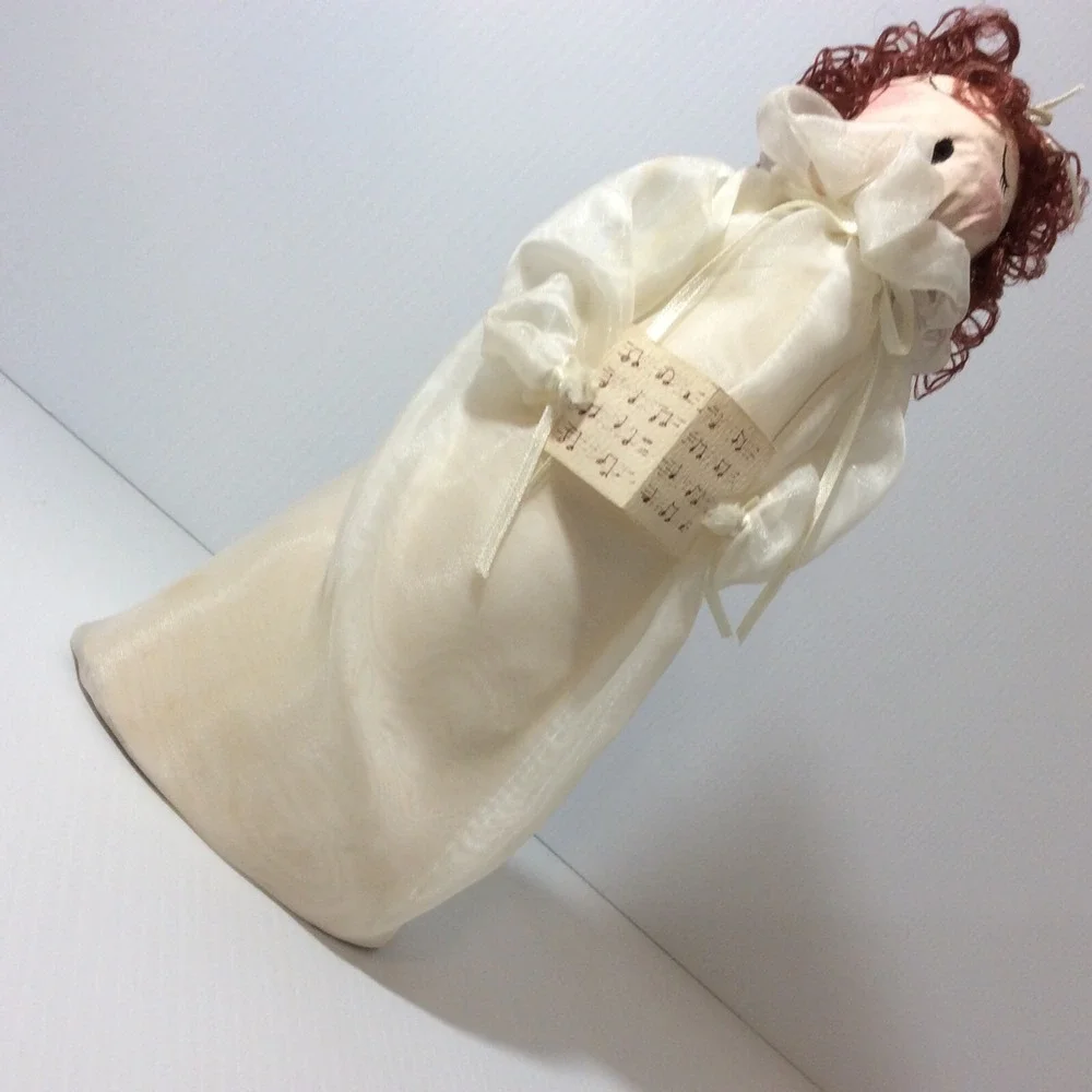 Vintage Standing Singer Choir Paper Mache Head Christmas Tree Topper Red Hair